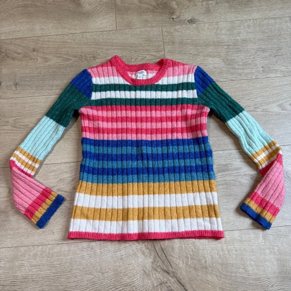 EUC Kids Girls striped Gymboree colorful wool blend sweater stretch size M 7-8